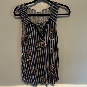 Maurices Navy Floral Striped Tank Top